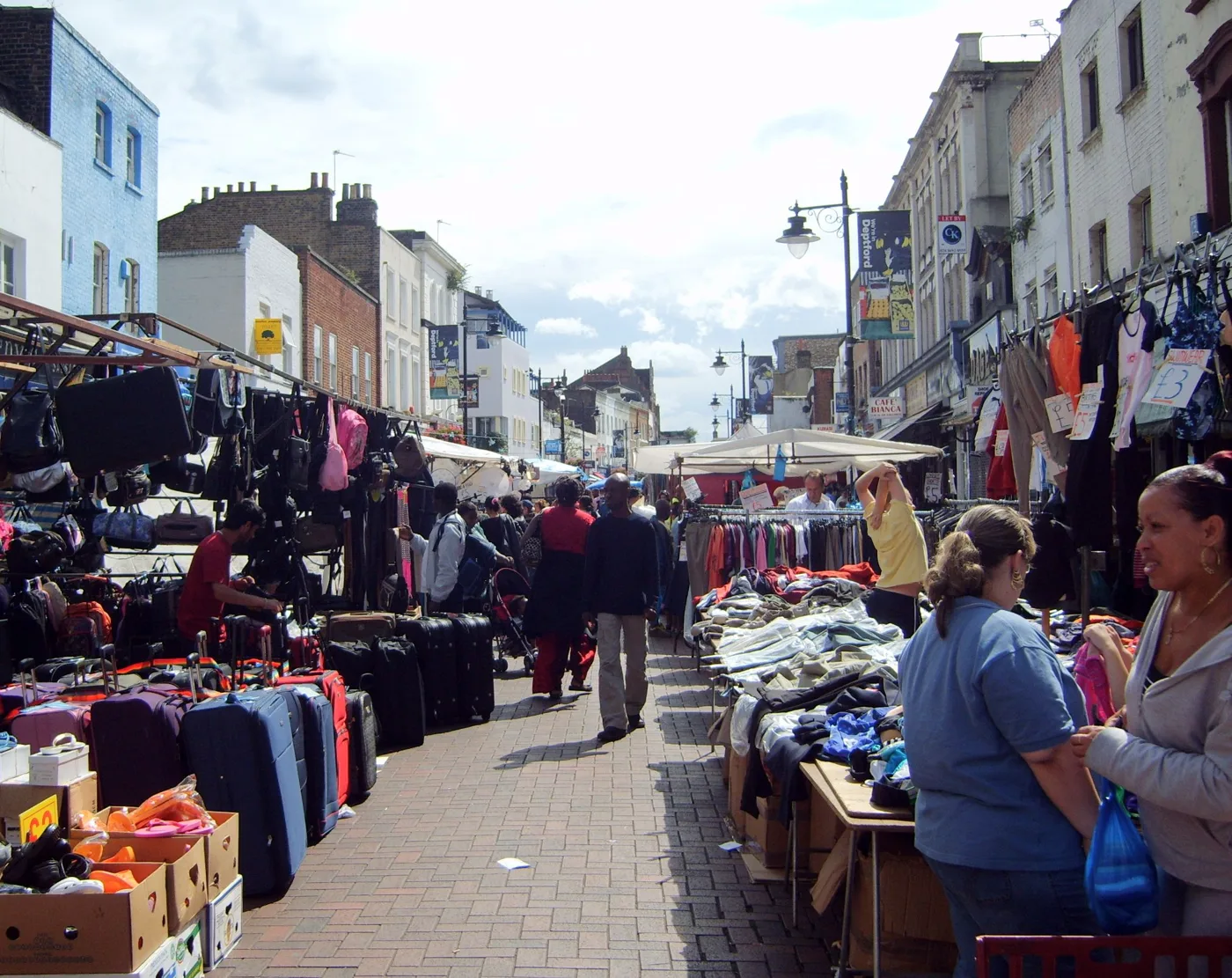 Deptford High Street market. The claimant count covers the whole borough, not any one high street