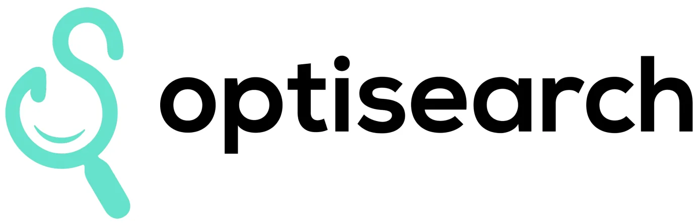 The Optisearch logo: a turquoise magnifying glass shaped like a letter S beside the word optisearch in black